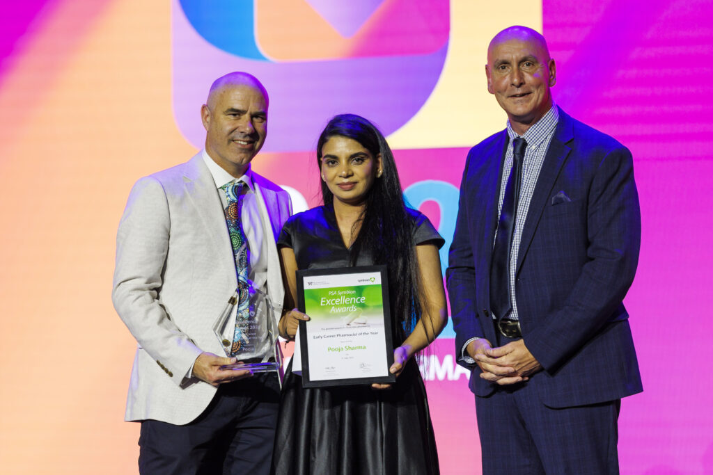 Pooja Sharma receiving the PSA Symbion Early Career Pharmacist of the Year award